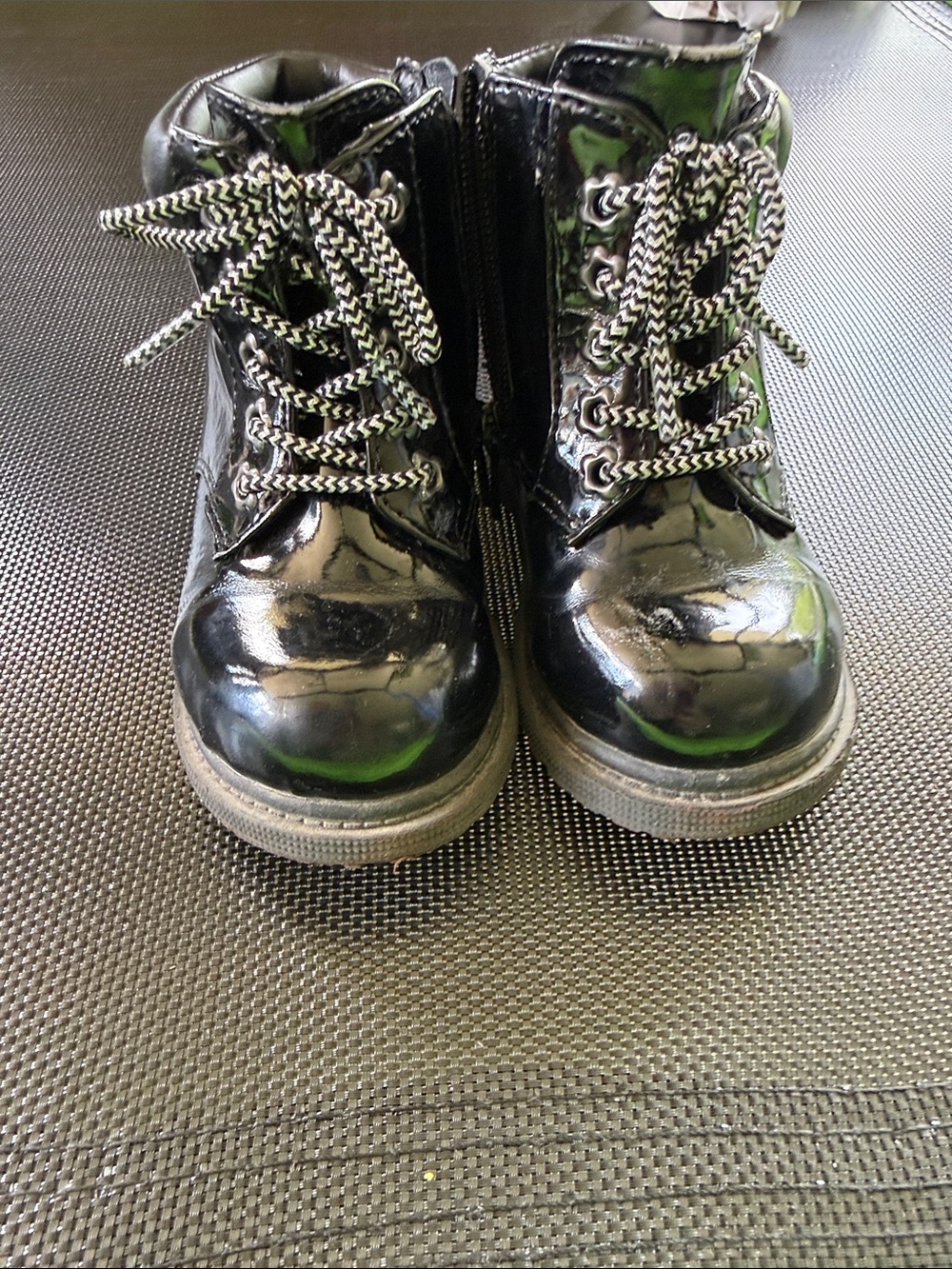 wonder nation Black Patent Lace-Up Ankle Boots for Kids